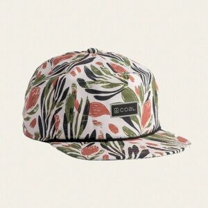 Coal Floral Print 5-Panel Snapback Hat - White/Green/Coral